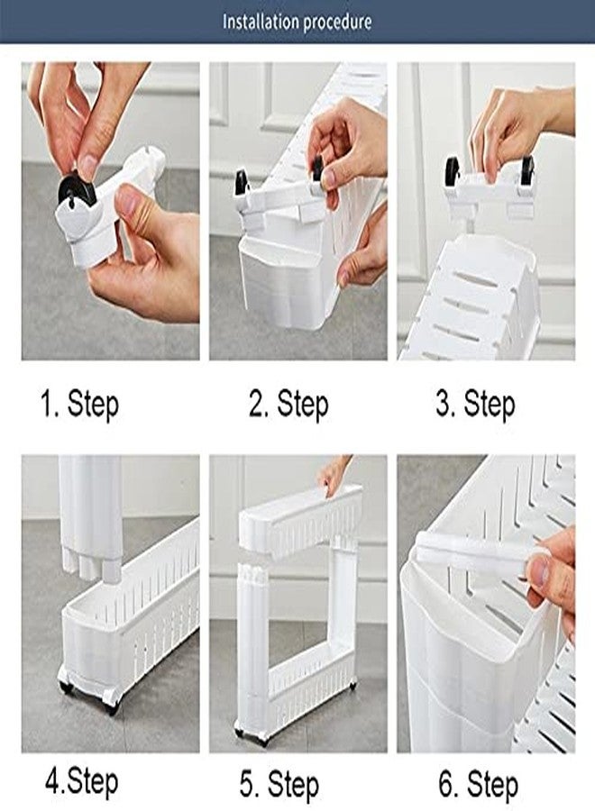 Orrda Plastic 2 Tier Space Saving Storage Organizer Slim Rack Shelf with Wheels || Slim Slide Out Kitchen Trolley Rack Holder Storage Organizer for Kitchen, Bathroom (White) - Image 5
